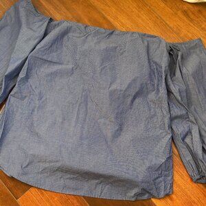 THEORY- Laureema Off-the-Shoulder Top Blue White Stripe Bra Built In size 10